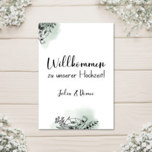 Individualisiertes Poster zur Hochzeit - "Willkommen" - Floral green